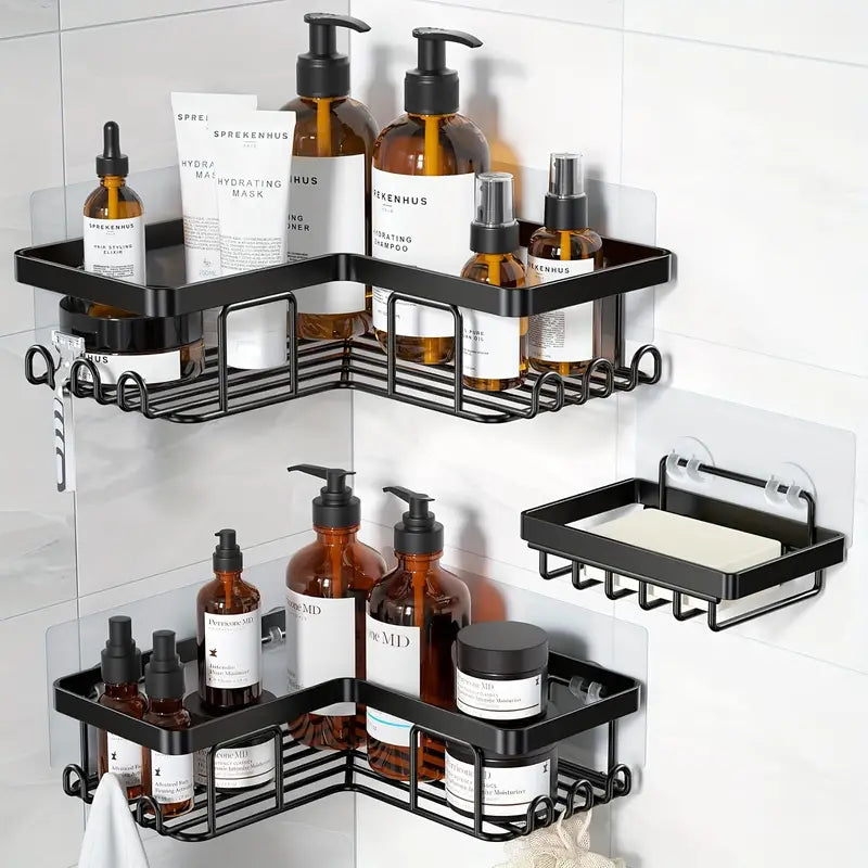 3pcs Corner Adhesive Shower Shelf Organizer with Soap Holder