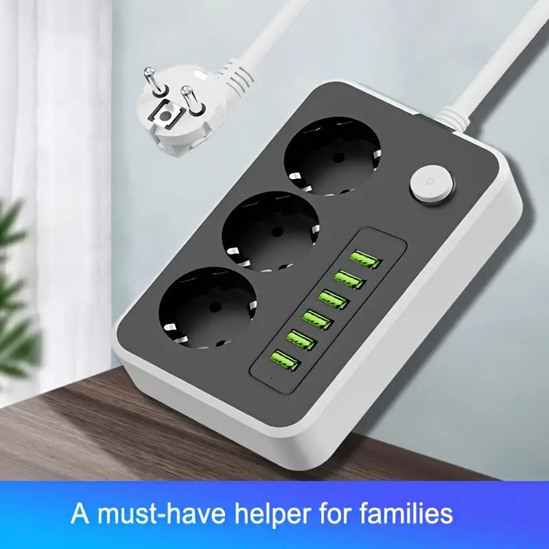 Multifunctional Power Board with 3 AC Outlets and 6 USB Ports