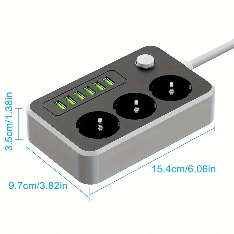 Multifunctional Power Board with 3 AC Outlets and 6 USB Ports